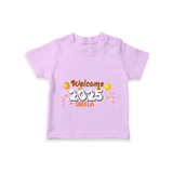 "Welcome 2025" - New Year Themed Customized T-Shirt For Kids With Name - LILAC - 0-5 Months Old (Chest 17")