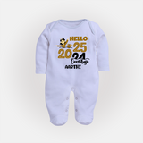 "Hello 2025 , Goodbye 2024" - New Year Themed Customized Sleep Suit For Babies With Name - BABY BLUE - New Born (Chest 7.5")