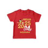 "Hello 2025 , Goodbye 2024" - New Year Themed Customized T-Shirt For Kids With Name - RED - 0-5 Months Old (Chest 17")