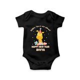 "Better Times Are Ahead" - New Year Themed Customized Romper For Babies With Name - BLACK - 0 - 3 Months Old (Chest 16")