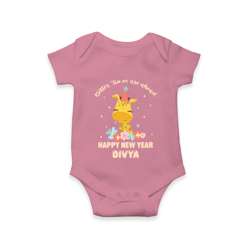 "Better Times Are Ahead" - New Year Themed Customized Romper For Babies With Name - ONION - 0 - 3 Months Old (Chest 16")