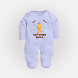 "Better Times Are Ahead" - New Year Themed Customized Sleep Suit For Babies With Name - BABY BLUE - New Born (Chest 7.5")