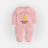 "Better Times Are Ahead" - New Year Themed Customized Sleep Suit For Babies With Name - BABY PINK - New Born (Chest 7.5")