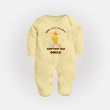 "Better Times Are Ahead" - New Year Themed Customized Sleep Suit For Babies With Name - PASTEL YELLOW - New Born (Chest 7.5")