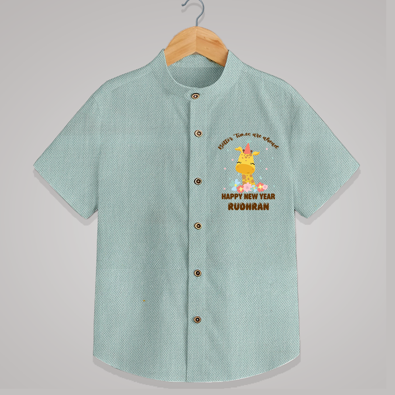 "Better Times Are Ahead" - New Year Themed Customized Shirt For Kids With Name - ARCTIC BLUE - 0 - 6 Months Old (Chest 23")