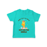 "Better Times Are Ahead" - New Year Themed Customized T-Shirt For Kids With Name - TEAL - 0-5 Months Old (Chest 17")