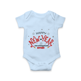 "Happy New Year Lots Of Happiness" - New Year Themed Customized Romper For Babies With Name - BABY BLUE - 0 - 3 Months Old (Chest 16")