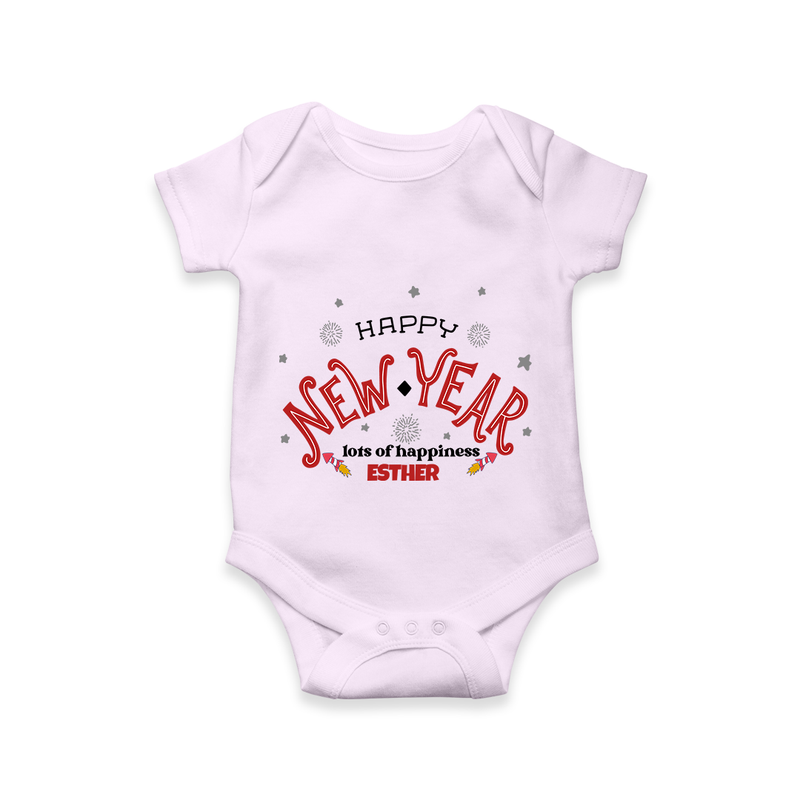 "Happy New Year Lots Of Happiness" - New Year Themed Customized Romper For Babies With Name - LILAC - 0 - 3 Months Old (Chest 16")