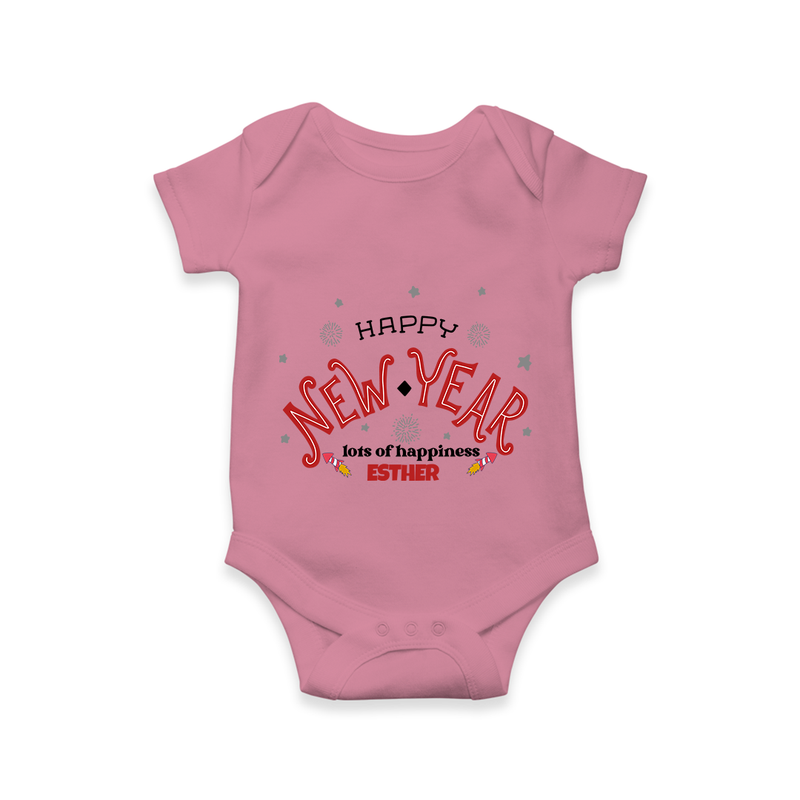 "Happy New Year Lots Of Happiness" - New Year Themed Customized Romper For Babies With Name - ONION - 0 - 3 Months Old (Chest 16")