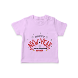 "Happy New Year Lots Of Happiness" - New Year Themed Customized T-Shirt For Kids With Name - LILAC - 0-5 Months Old (Chest 17")