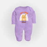 "New Year - Same Me" - New Year Themed Customized Sleep Suit For Babies With Name - LILAC - New Born (Chest 7.5")