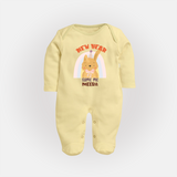 "New Year - Same Me" - New Year Themed Customized Sleep Suit For Babies With Name - PASTEL YELLOW - New Born (Chest 7.5")