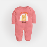 "New Year - Same Me" - New Year Themed Customized Sleep Suit For Babies With Name - PEACH - New Born (Chest 7.5")