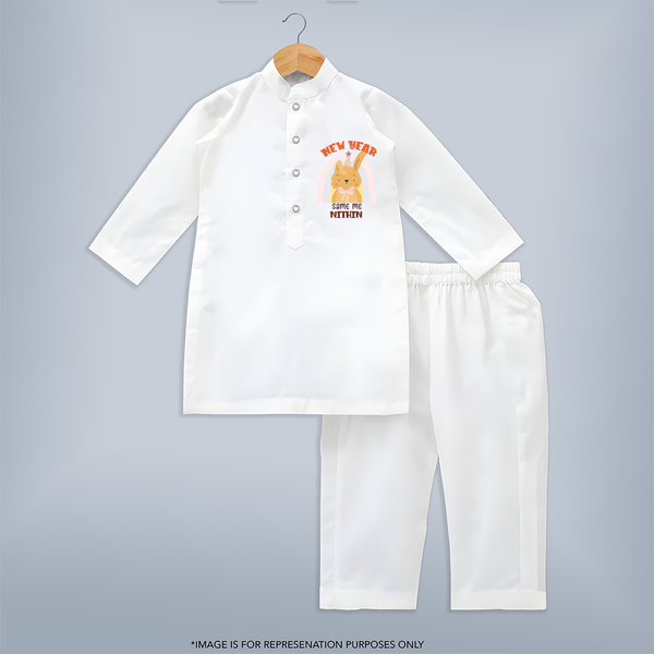 "New Year - Same Me" - New Year Themed Customized Kurta set For Kids With Name - WHITE - 3 - 6 Months Old (Chest 24", Kurta Length 14'', Waist 19", Pant Length 14")