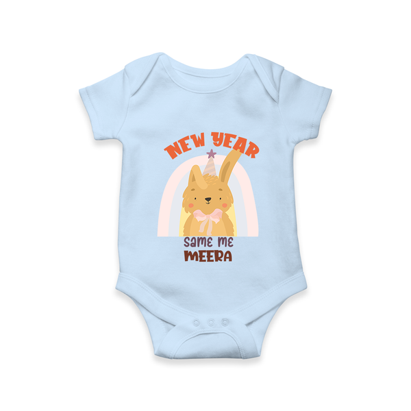 "New Year - Same Me" - New Year Themed Customized Romper For Babies With Name - BABY BLUE - 0 - 3 Months Old (Chest 16")