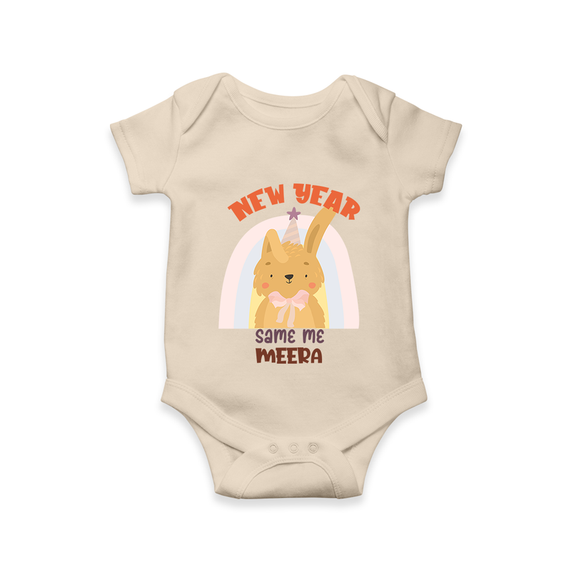 "New Year - Same Me" - New Year Themed Customized Romper For Babies With Name - IVORY - 0 - 3 Months Old (Chest 16")