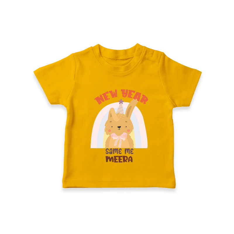 "New Year - Same Me" - New Year Themed Customized T-Shirt For Kids With Name - CHROME YELLOW - 0-5 Months Old (Chest 17")