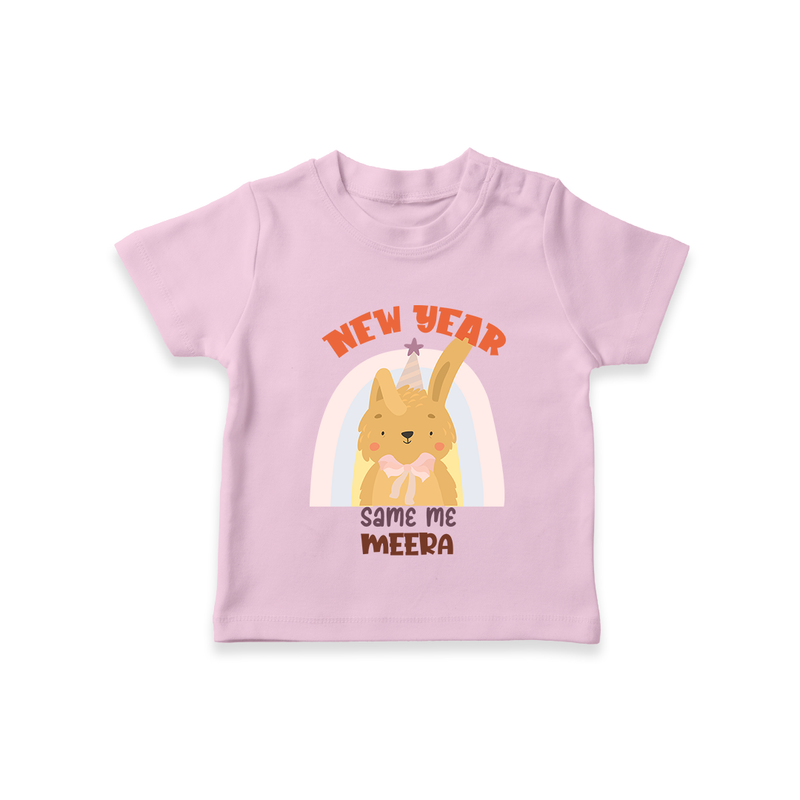 "New Year - Same Me" - New Year Themed Customized T-Shirt For Kids With Name - PINK - 0-5 Months Old (Chest 17")