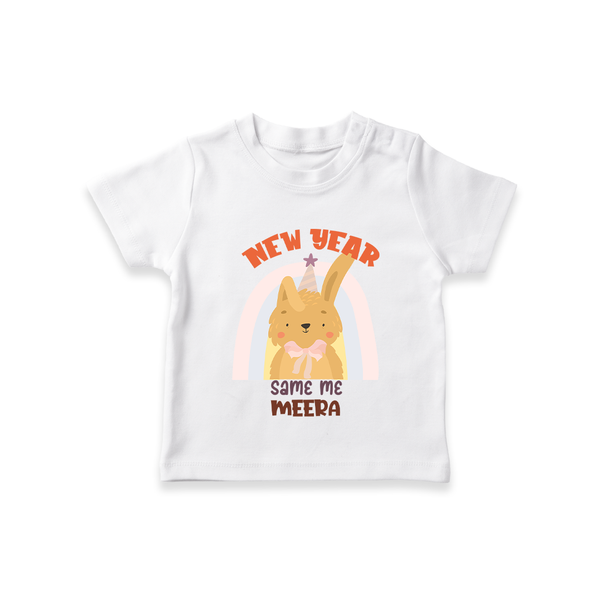 "New Year - Same Me" - New Year Themed Customized T-Shirt For Kids With Name - WHITE - 0-5 Months Old (Chest 17")