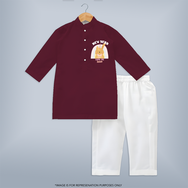 "New Year - Same Me" - New Year Themed Customized Kurta set For Kids With Name - MAROON - 3 - 6 Months Old (Chest 24", Kurta Length 14'', Waist 19", Pant Length 14")