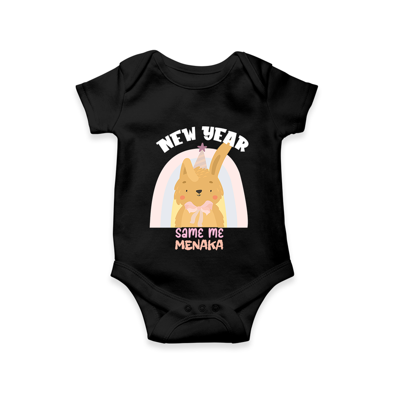 "New Year - Same Me" - New Year Themed Customized Romper For Babies With Name - BLACK - 0 - 3 Months Old (Chest 16")