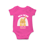 "New Year - Same Me" - New Year Themed Customized Romper For Babies With Name - HOT PINK - 0 - 3 Months Old (Chest 16")