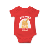 "New Year - Same Me" - New Year Themed Customized Romper For Babies With Name - RED - 0 - 3 Months Old (Chest 16")