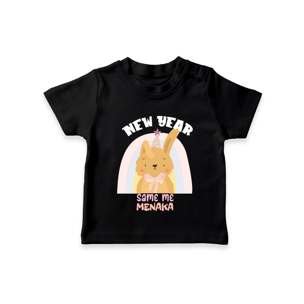 "New Year - Same Me" - New Year Themed Customized T-Shirt For Kids With Name - BLACK - 0-5 Months Old (Chest 17")