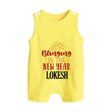 BLINGING IN THE NEW YEAR | Personalised Romper Suit   - PASTEL YELLOW - 0 - 5 Months Old (Chest 18")