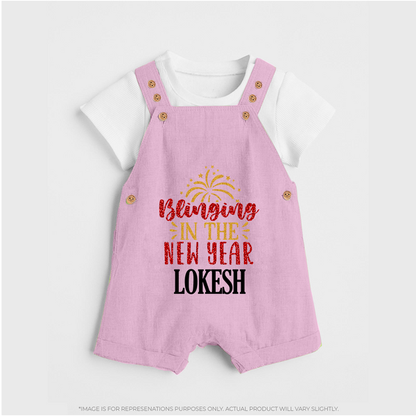BLINGING IN THE NEW YEAR | Personalised Dungaree for Kids - BABY PINK - 0 - 5 Months Old (Chest 18")