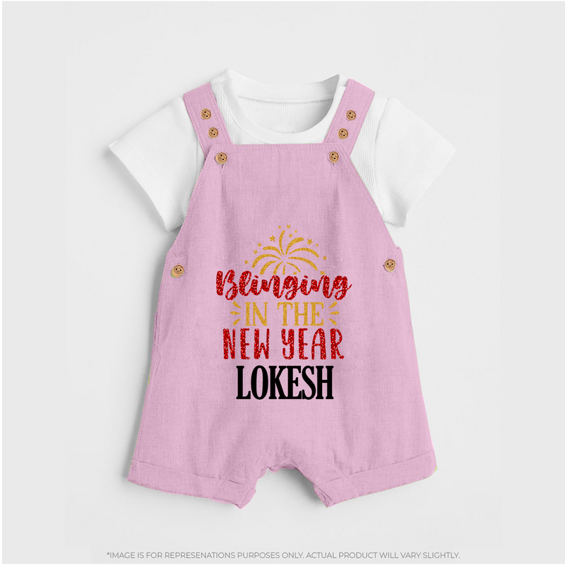BLINGING IN THE NEW YEAR | Personalised Dungaree for Kids - BABY PINK - 0 - 5 Months Old (Chest 18")
