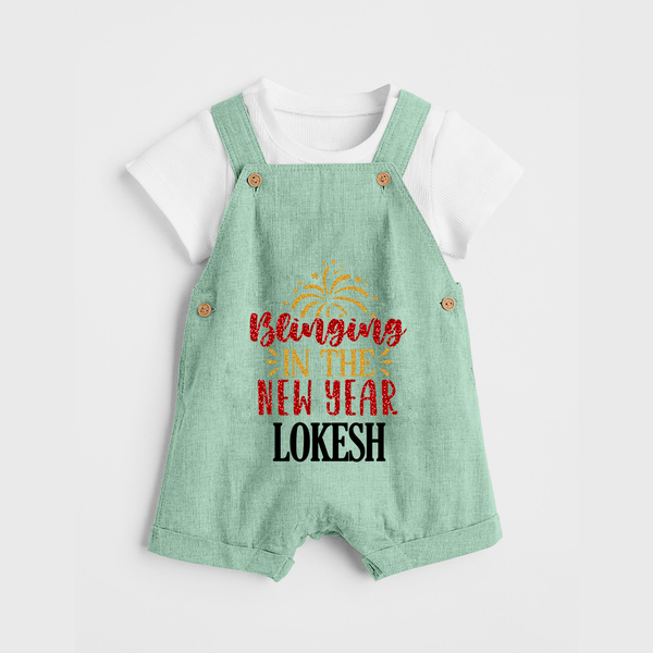 BLINGING IN THE NEW YEAR | Personalised Dungaree for Kids - MINT GREEN - 0 - 5 Months Old (Chest 18")