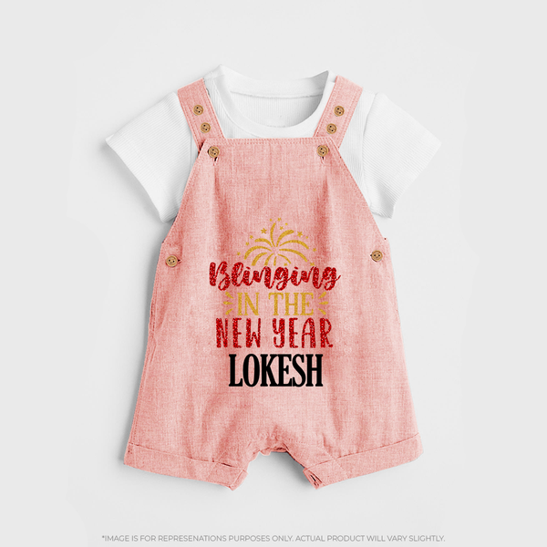 BLINGING IN THE NEW YEAR | Personalised Dungaree for Kids - PEACH - 0 - 5 Months Old (Chest 18")