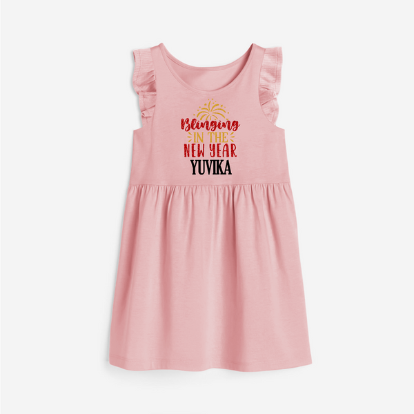 BLINGING IN THE NEW YEAR | Personalised Frock for Girls - BABY PINK - 1 - 2 Years Old (Chest 22" , Full Length 22")