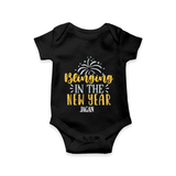 "Blinging In The New Year" - New Year Themed Customized Romper For Babies With Name - BLACK - 0 - 3 Months Old (Chest 16")