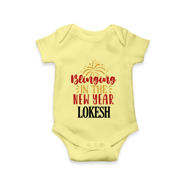 BLINGING IN THE NEW YEAR | Personalised Romper for Kids - PASTEL YELLOW - New Born (Chest 14")