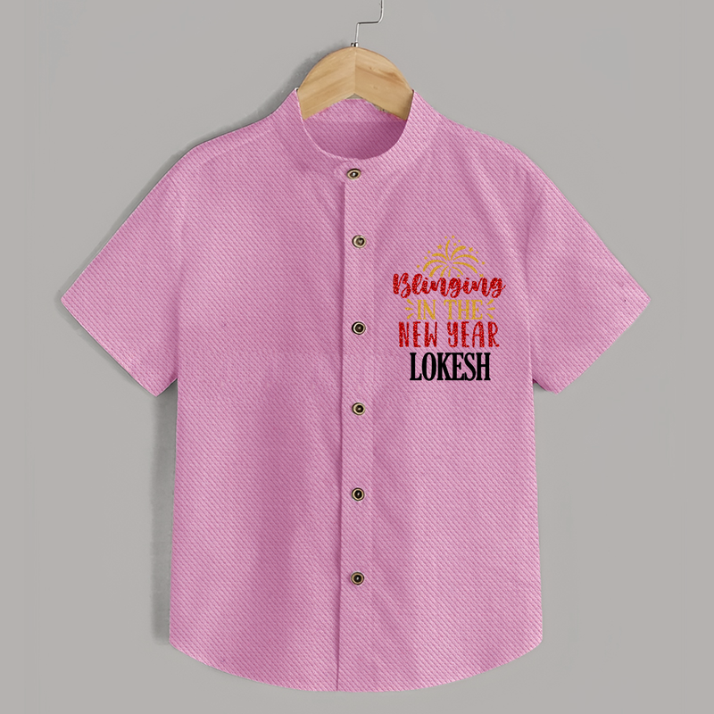 BLINGING IN THE NEW YEAR | Personalised Shirt for Kids - BABY PINK - 0 - 6 Months Old (Chest 23")