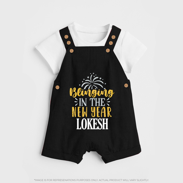 BLINGING IN THE NEW YEAR | Personalised Dungaree for Kids - BLACK - 0 - 5 Months Old (Chest 18")
