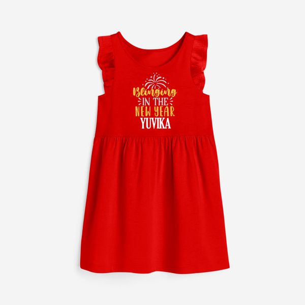 BLINGING IN THE NEW YEAR | Personalised Frock for Girls - RED - 1 - 2 Years Old (Chest 22" , Full Length 22")