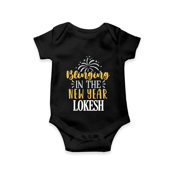 BLINGING IN THE NEW YEAR | Personalised Romper for Kids - BLACK - New Born (Chest 14")
