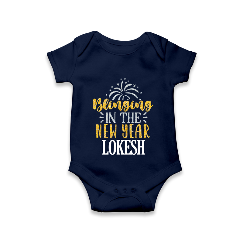 BLINGING IN THE NEW YEAR | Personalised Romper for Kids - NAVY BLUE - New Born (Chest 14")