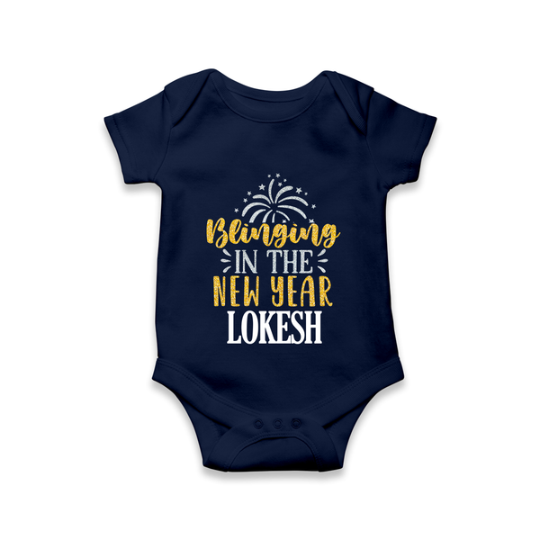BLINGING IN THE NEW YEAR | Personalised Romper for Kids - NAVY BLUE - New Born (Chest 14")
