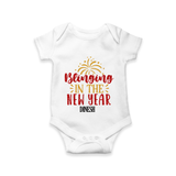 "Blinging In The New Year" - New Year Themed Customized Romper For Babies With Name - WHITE - 0 - 3 Months Old (Chest 16")