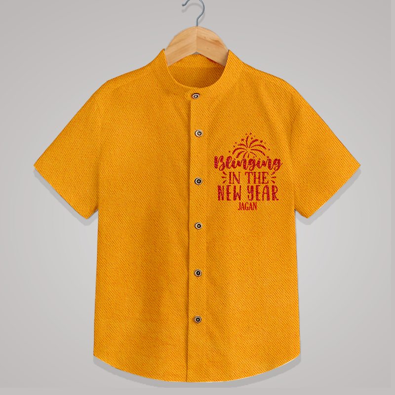 "Blinging In The New Year" - New Year Themed Customized Shirt For Kids With Name - CHROME YELLOW - 0 - 6 Months Old (Chest 23")