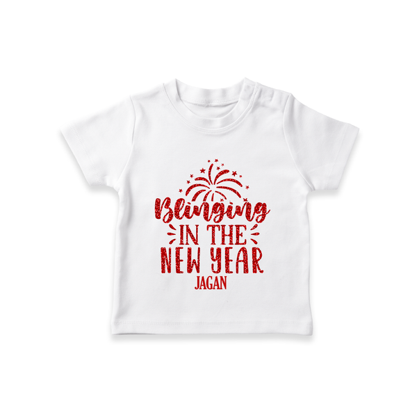 "Blinging In The New Year" - New Year Themed Customized T-Shirt For Kids With Name - WHITE - 0-5 Months Old (Chest 17")