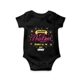 "Sparkle All the Way" - New Year Themed Customized Romper For Babies With Name - BLACK - 0 - 3 Months Old (Chest 16")