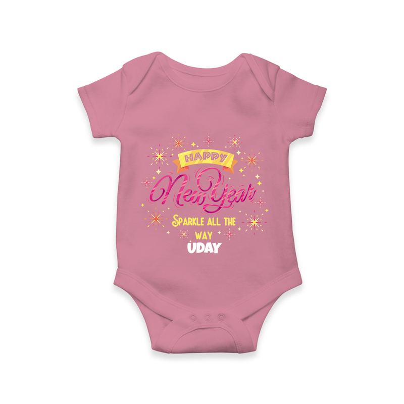 "Sparkle All the Way" - New Year Themed Customized Romper For Babies With Name - ONION - 0 - 3 Months Old (Chest 16")