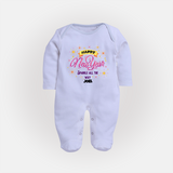 "Sparkle All the Way" - New Year Themed Customized Sleep Suit For Babies With Name - BABY BLUE - New Born (Chest 7.5")