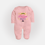 "Sparkle All the Way" - New Year Themed Customized Sleep Suit For Babies With Name - BABY PINK - New Born (Chest 7.5")