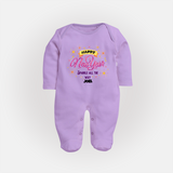 "Sparkle All the Way" - New Year Themed Customized Sleep Suit For Babies With Name - LILAC - New Born (Chest 7.5")